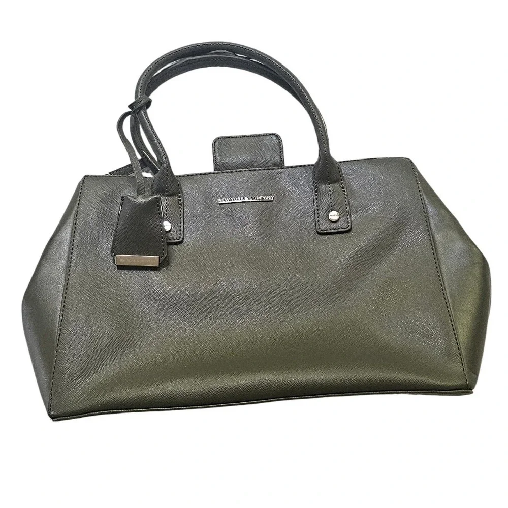 New York & Company Olive Green‎ Satchel Handbag Purse Zip Top Business Casual